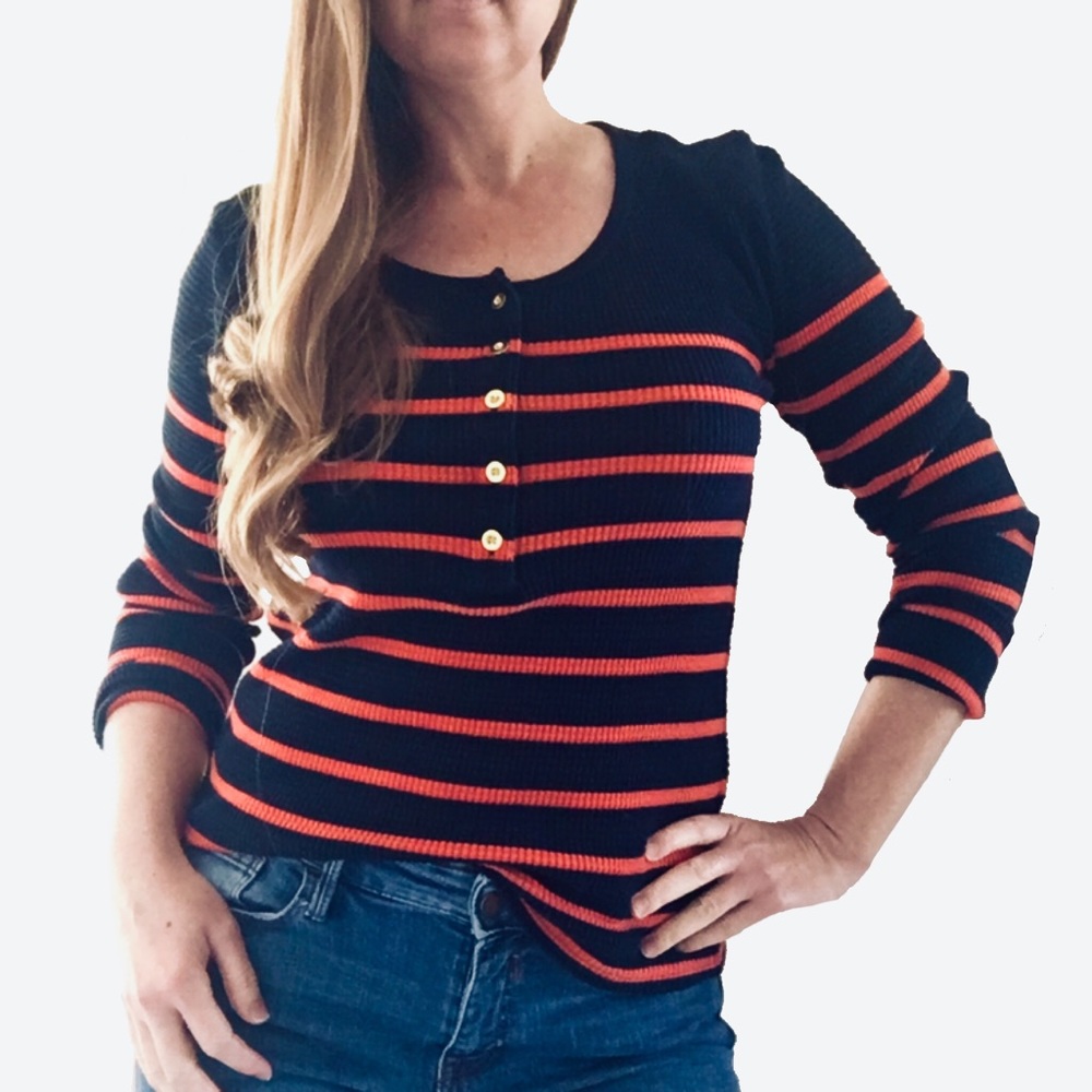 J. Crew Thermal Henley Blue & Orange Striped Shirt